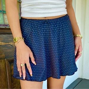 NEW Blue & White Polka Dot Satin Coquette A-Line Mini Skirt